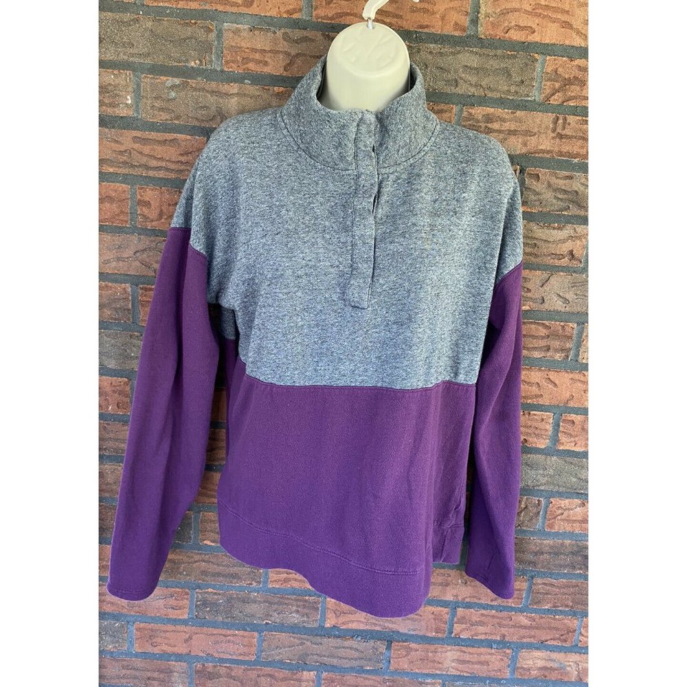Perfect Sweatshirt Large Gray Maroon Long Sleeve Thumb Holes Snaps Shirt Top